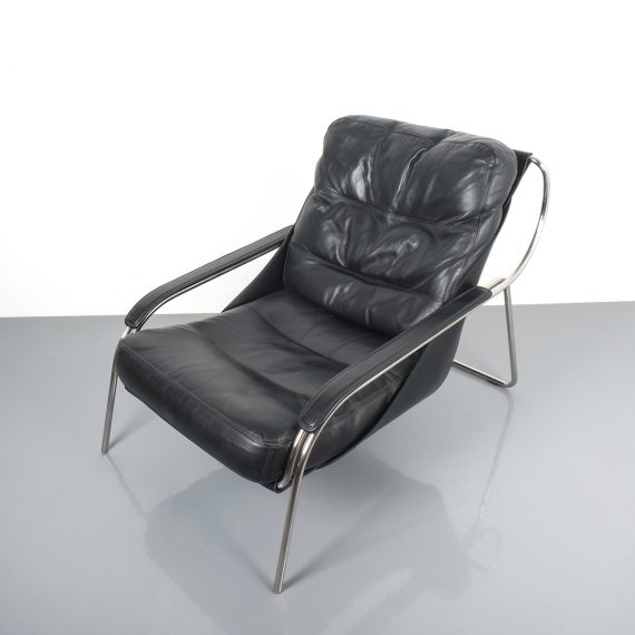 Zanuso Maggiolina Black Leather Chair_03 Kopie