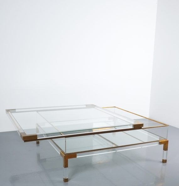 Maison Jansen Refurbished Large Brass and Chrome Vitrine Coffee Table